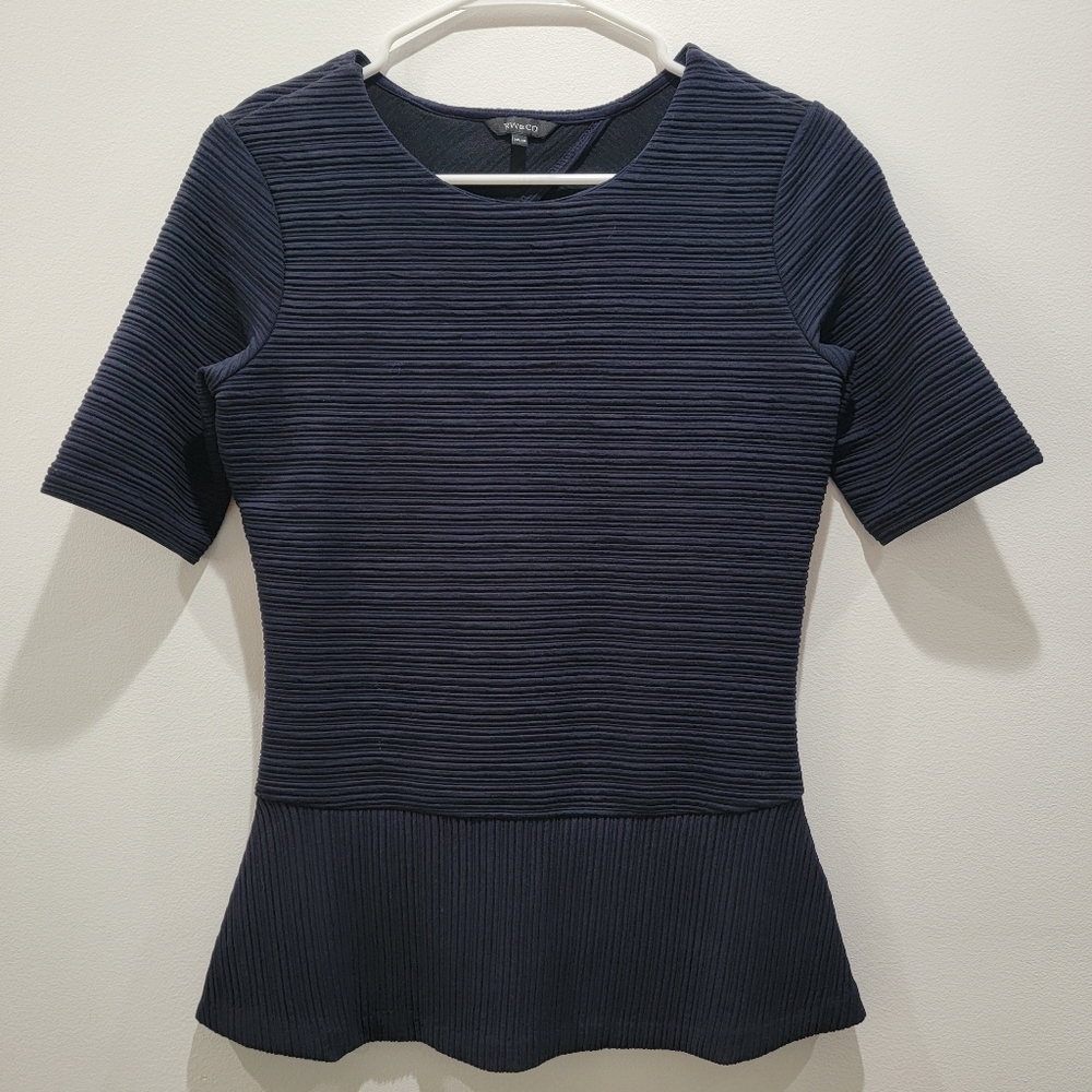 RW&Co Navy Ribbed Top Sz XS